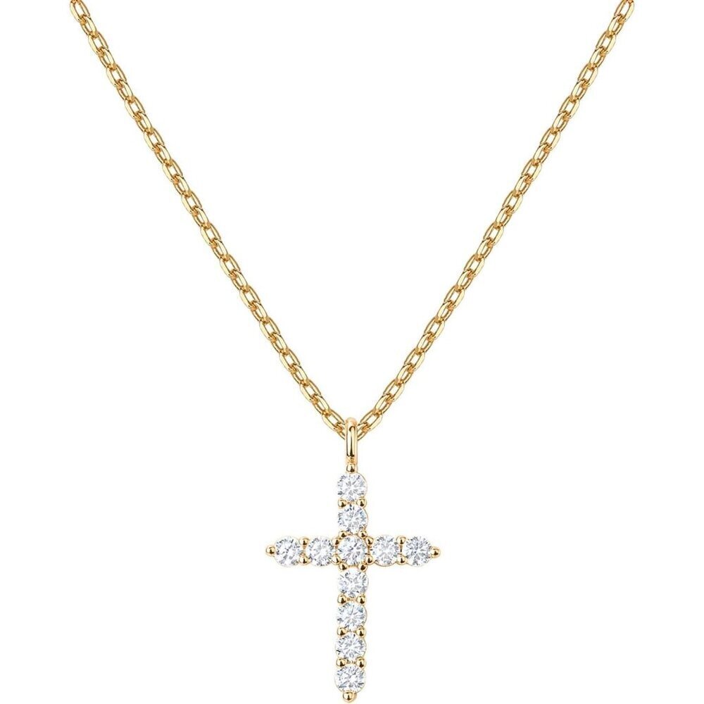 New Yellow Gold 14K Gold Plated Cubic Zirconia Cross Faith Pendant Necklace